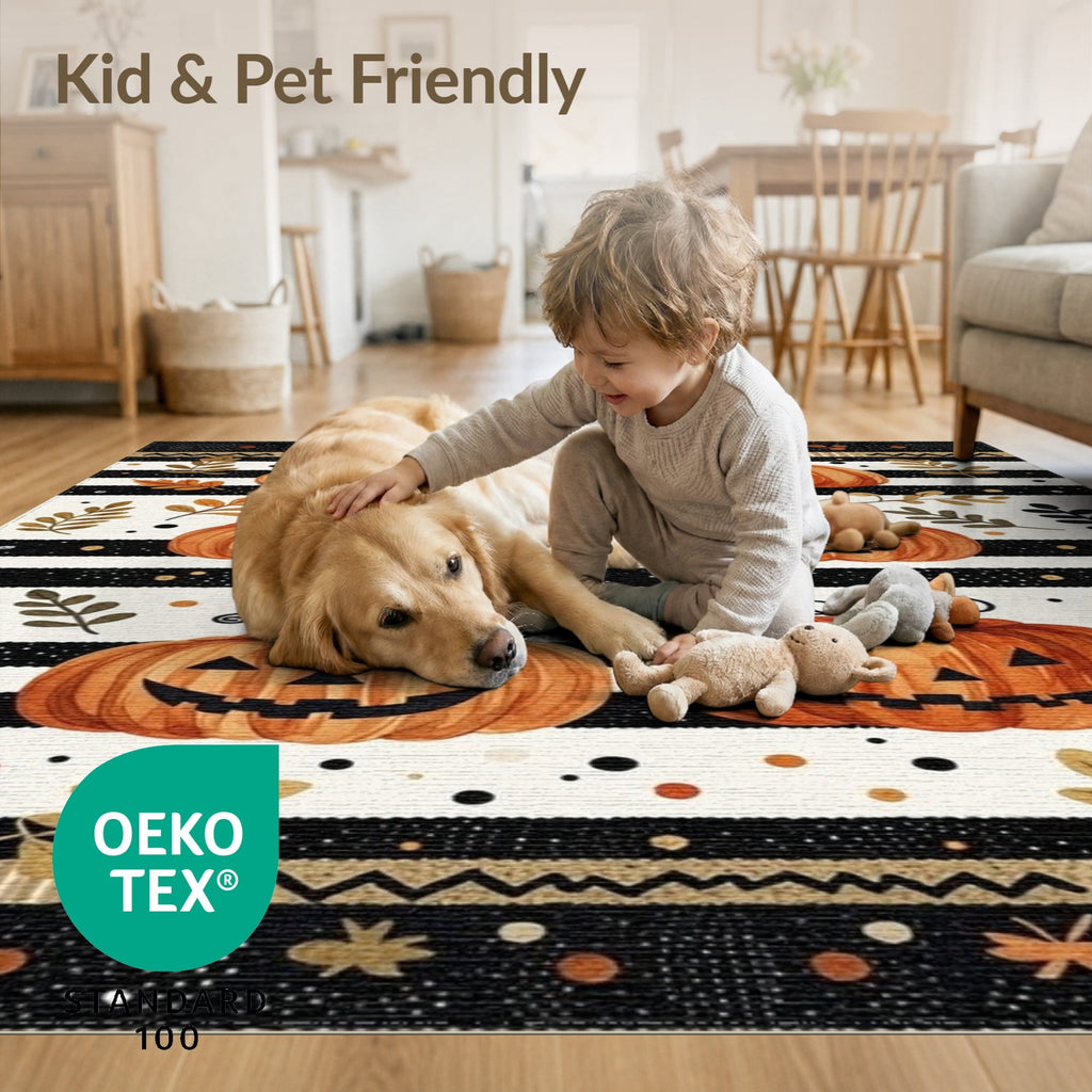 ODIKA Halloween Striped Pumpkin Ghost Farmhouse Welcome Fallc Door Pet Friendly & Kids Safe Play for Playroom, Bedroom, Reading Nook