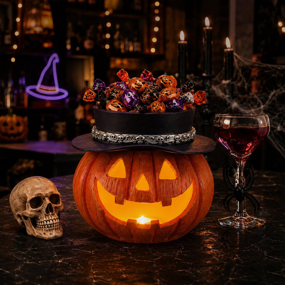 Halloween Ghost Statue with LED Glowing Eyes, Resin Ghost Figurine Tabletop Decor for Indoor Home, Mantel, Shelf, Entryway and Halloween Party Display