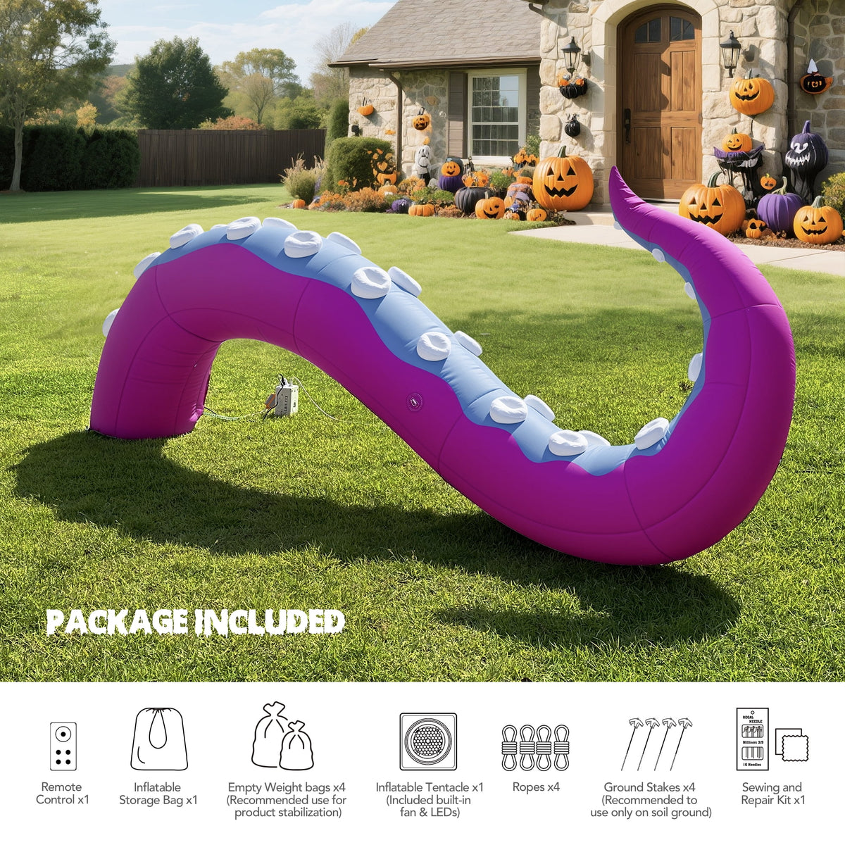 Wellcomer 10x8ft Inflatable Tentacles with Color-changing LED & Built-in Blower - Halloween Outdoor Decor (1 Pc)