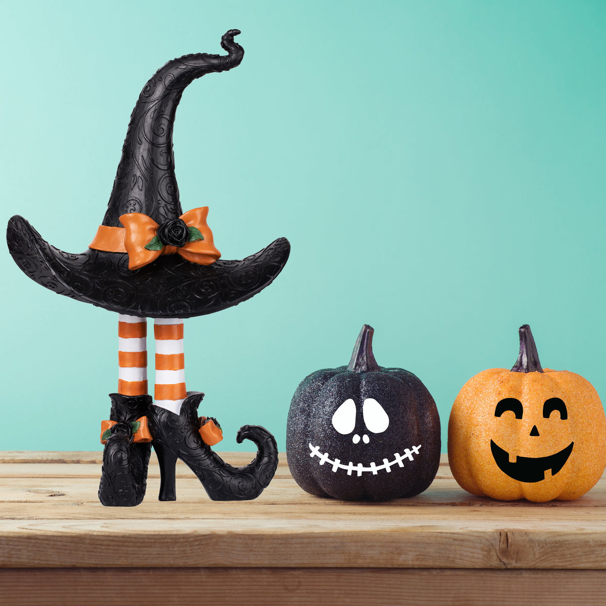 Haute Decor Halloween Witch Hat with Legs 17 Inch Tall Tabletop Figurine Orange/Black