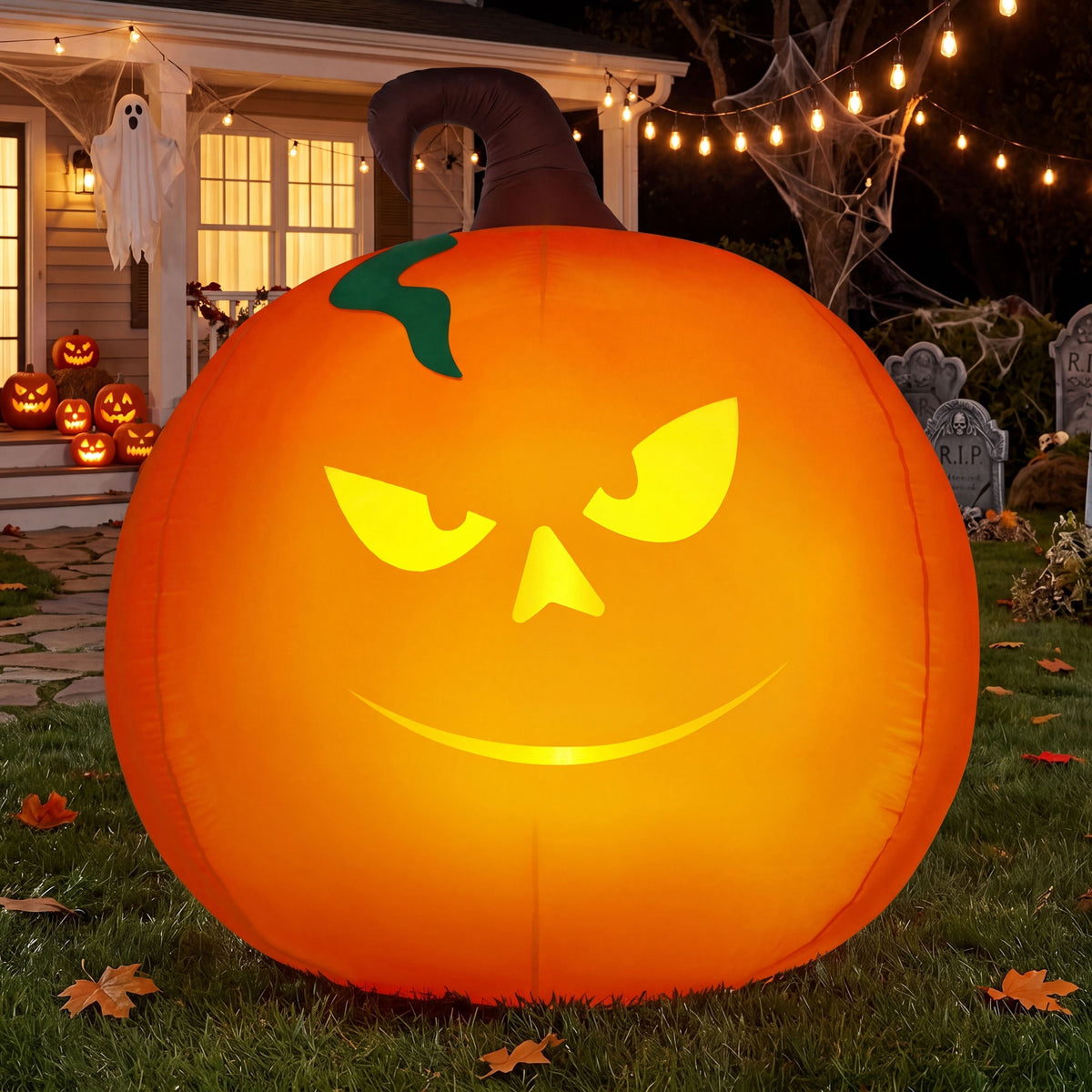 Joyfy 5 Ft Tall Halloween Inflatable Pumpkin,Blow Up Pumpkin with Projector Face and Music Lights,Outdoor Decorations for Yard,Garden,Lawn,Party