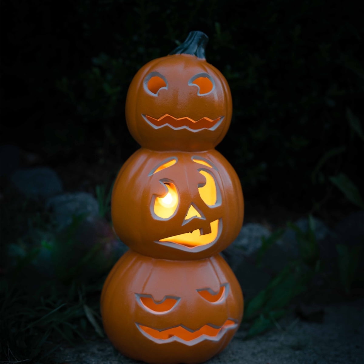 Gamexcel 21" Jack O Lantern Halloween Plastic Pumpkin Lights with Pre-lit LED Bulbs - Indoor/Outdoor Smile Face Decoration