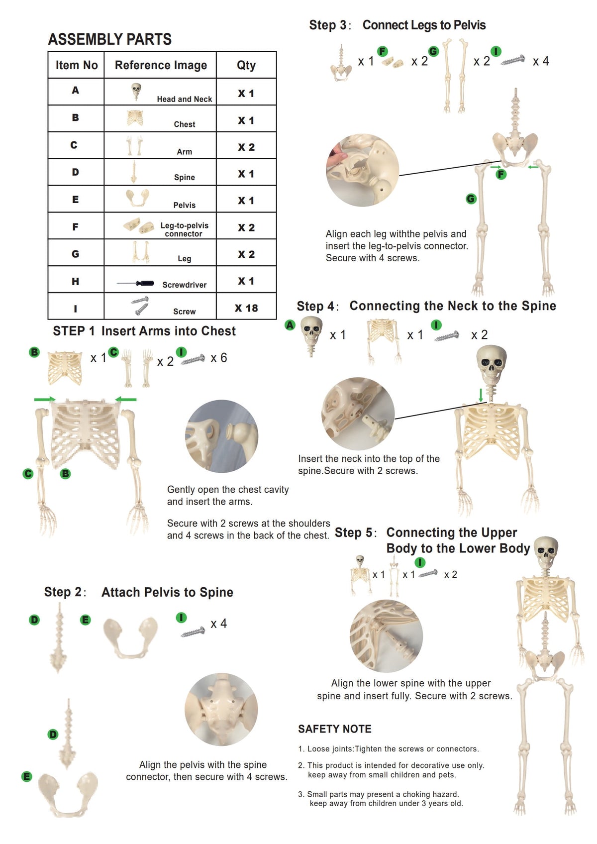 THE BRIVE 5.4ft Life Size Poseable Halloween Skeleton, Movable Joint Plastic Prop for Yard Porch Party Decor
