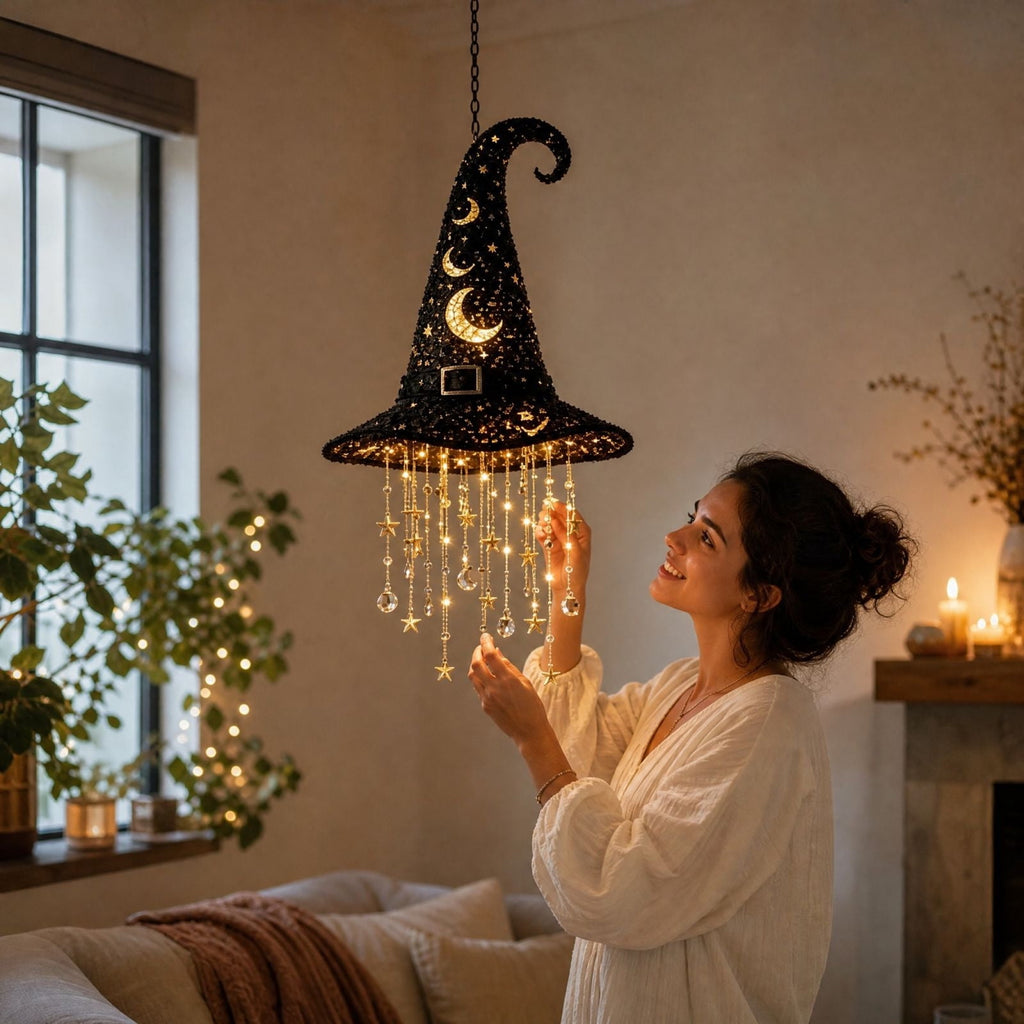 Clearance Witch Hat Halloween Light, LED Hanging Witch Hat Decoration,Battery Operated Spooky Lamp for Indoor Outdoor Party, Porch, Mantel Decor