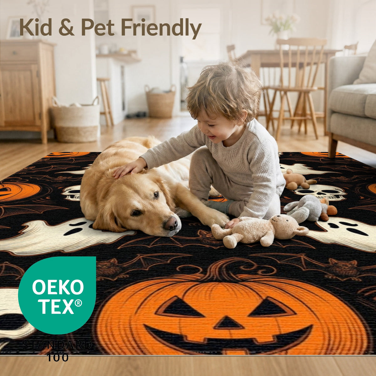 ODIKA Halloween October Phantom Gourd Flying Creature Fiber Doormat Stain Resistant Low Profile for Dorm Room, Small Living Apartment