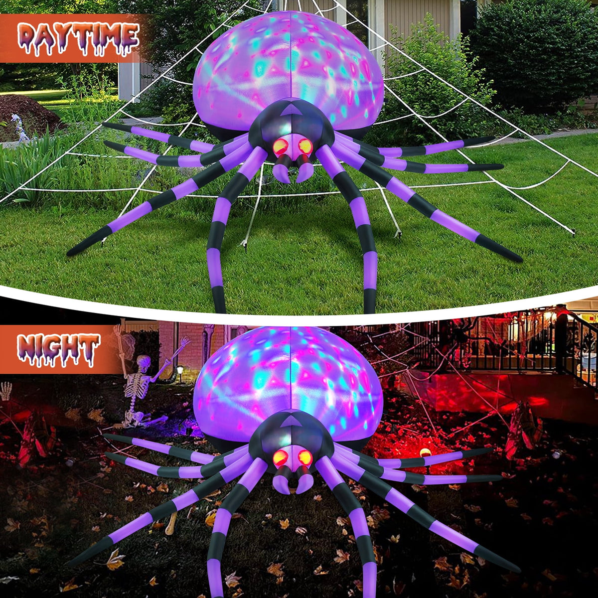 Yexmas 12FT Halloween Inflatables Outdoor Decorations Giant Spider Decorations with LED Lights and Air Pump Blow up Inflatable Green