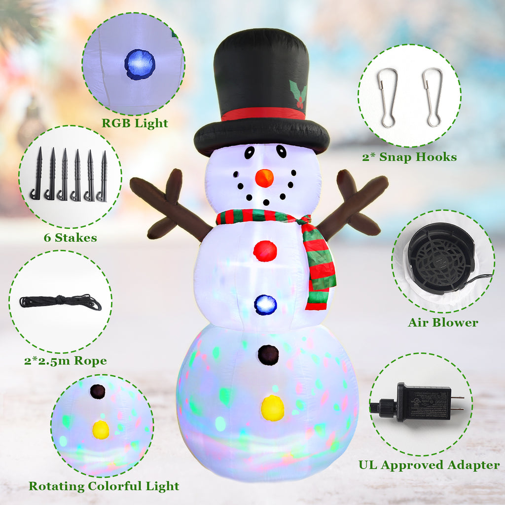 8FT Christmas Inflatable Snowman, Built-in light up for Indoor Outdoor Decoration Xmas Party Decor