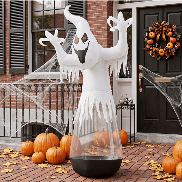 COTINSE 12 FT Halloween Inflatable Ghost with 2 LED Lights & Stage Light, Giant Clear PVC Blow Up Yard Decoration, Black & White