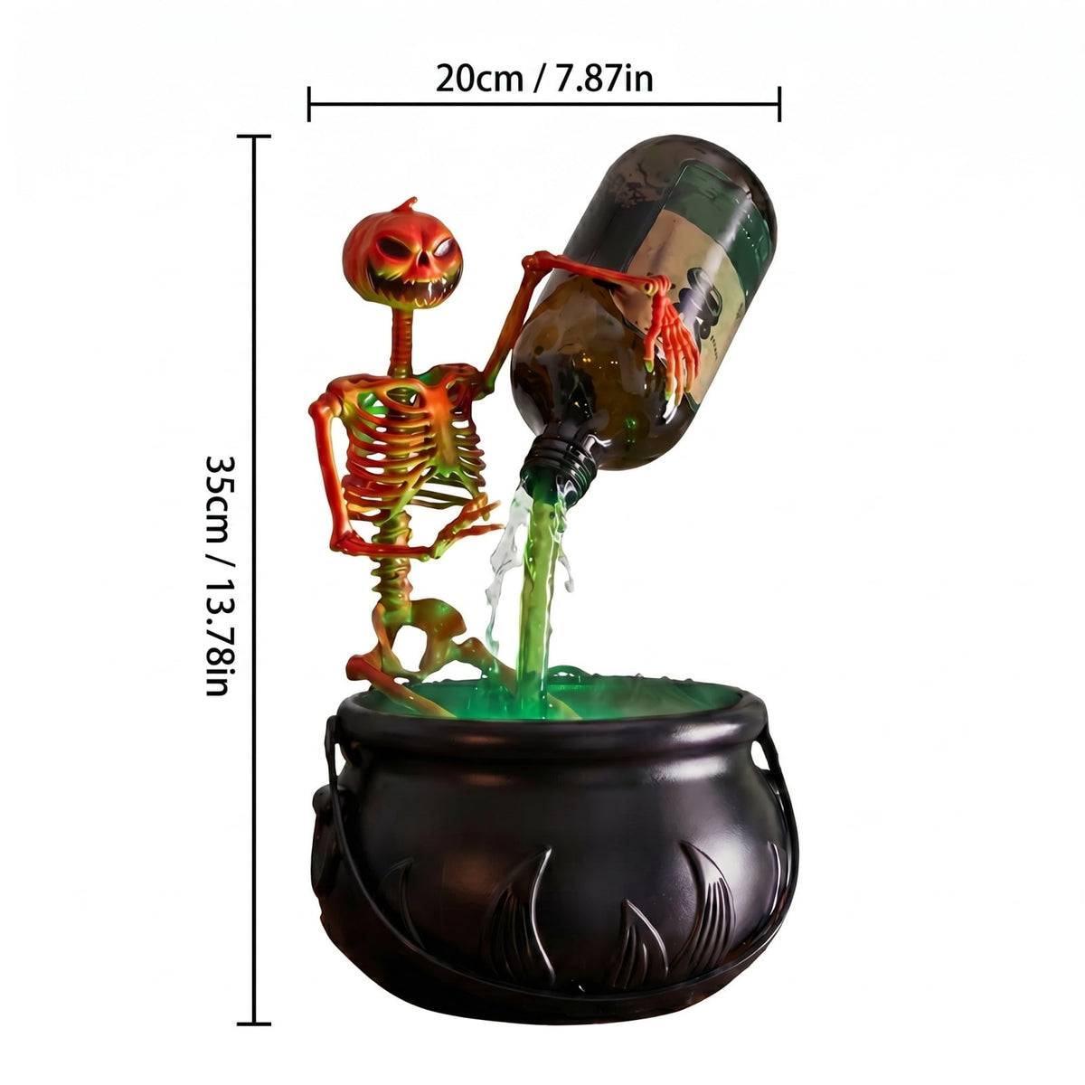 Halloween Witch Cauldron Fogger with LED Light, Floating Potion Bottle and Skeleton Figurine, USB Mist Maker Tabletop Party Prop for Indoor Home Decor and Haunted House Display
