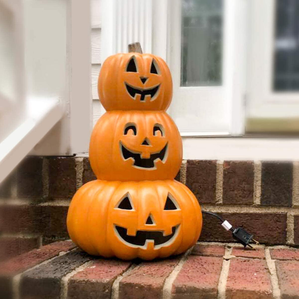 Gamexcel 21" LED Light-Up Jack O Lantern, Pre-lit Halloween Plastic Pumpkin Lights for Indoor/Outdoor Decoration - Angry Face