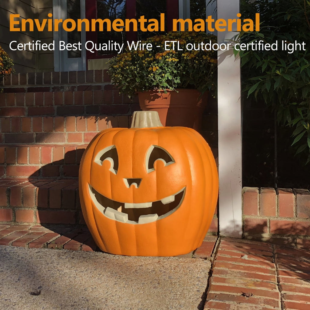 Gamexcel 21" LED Light-Up Jack O Lantern, Pre-lit Halloween Plastic Pumpkin Lights for Indoor/Outdoor Decoration - Angry Face