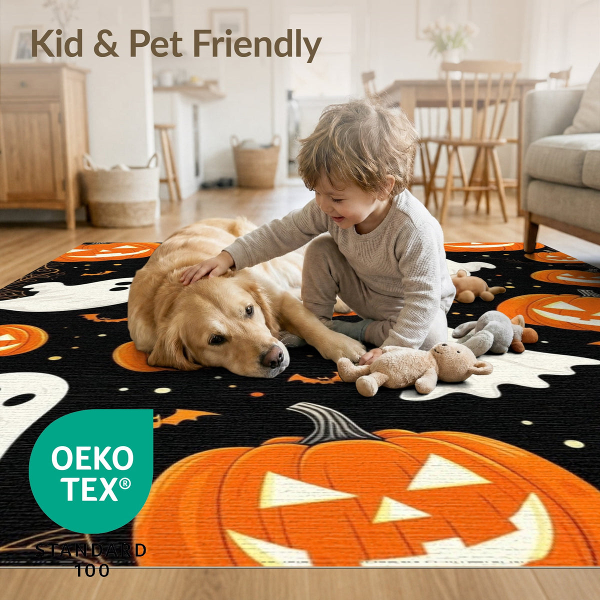 ODIKA Halloween Ghost Pumpkin Bat Skull Welcome Doormat Fiber Door for Dorm Room, Small Living Apartment, Stain Resistant Low Profile