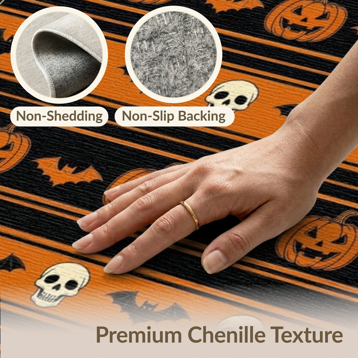 ODIKA Halloween October Phantom Gourd Flying Creature Fiber Doormat Stain Resistant Low Profile for Dorm Room, Small Living Apartment