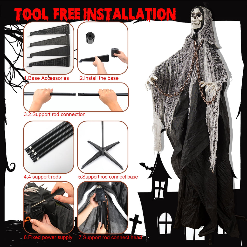 Magotan 6ft Halloween Outdoor Skeleton Ghost Decorations, Sound Controlled Swinging Scary Skeleton Ghost Halloween Decoration for Outdoor Garden Porch Yard Decor,Green