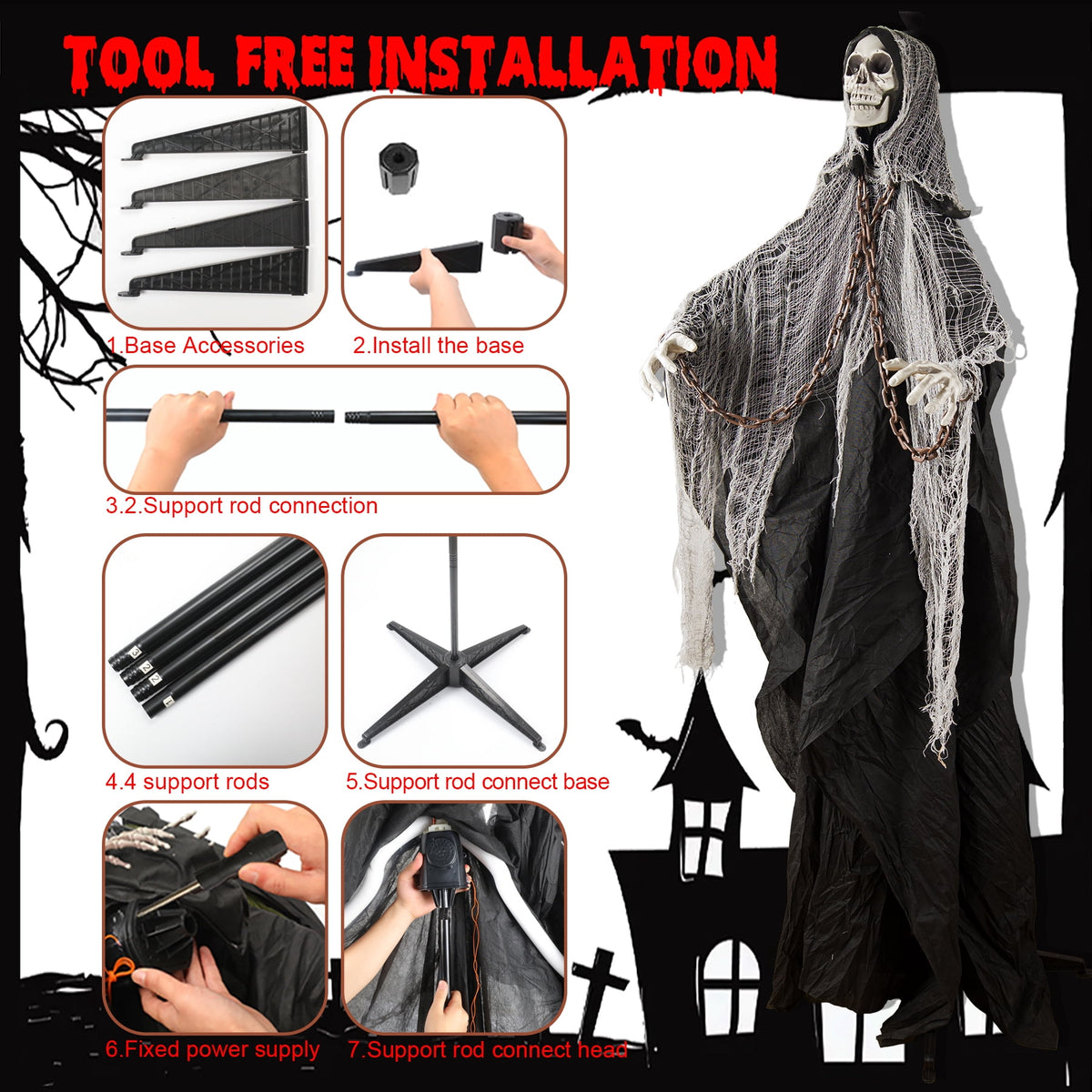 Magotan 6ft Halloween Outdoor Skeleton Ghost Decorations, Sound Controlled Swinging Scary Skeleton Ghost Halloween Decoration for Outdoor Garden Porch Yard Decor,Green