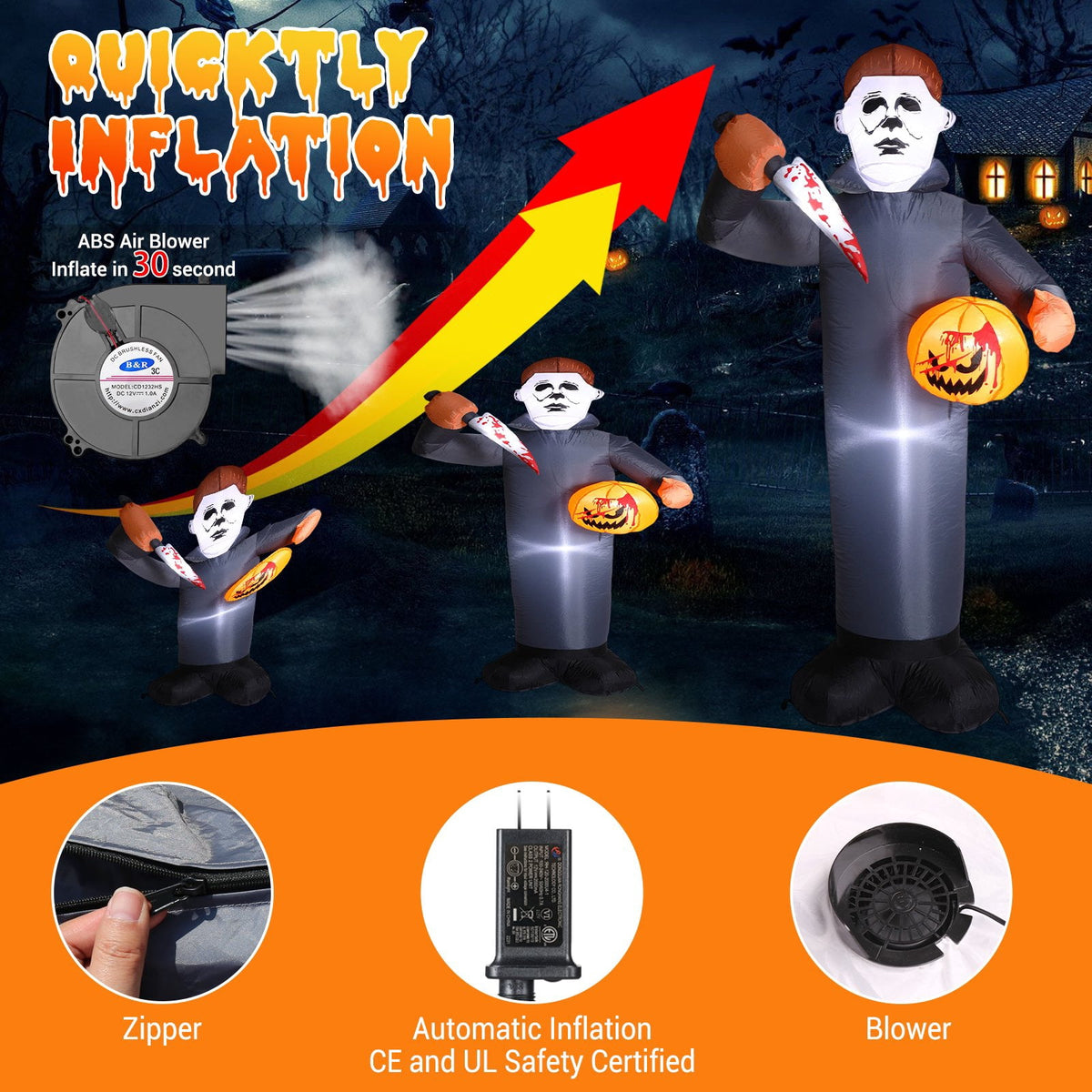 Areker 12ft Halloween Inflatable Grim Reaper, 7 Modes 3D Flame Lights Spooky Blow up Yard Decor, Waterproof & Easy Setup Halloween Ghost for Garden Patio Lawn