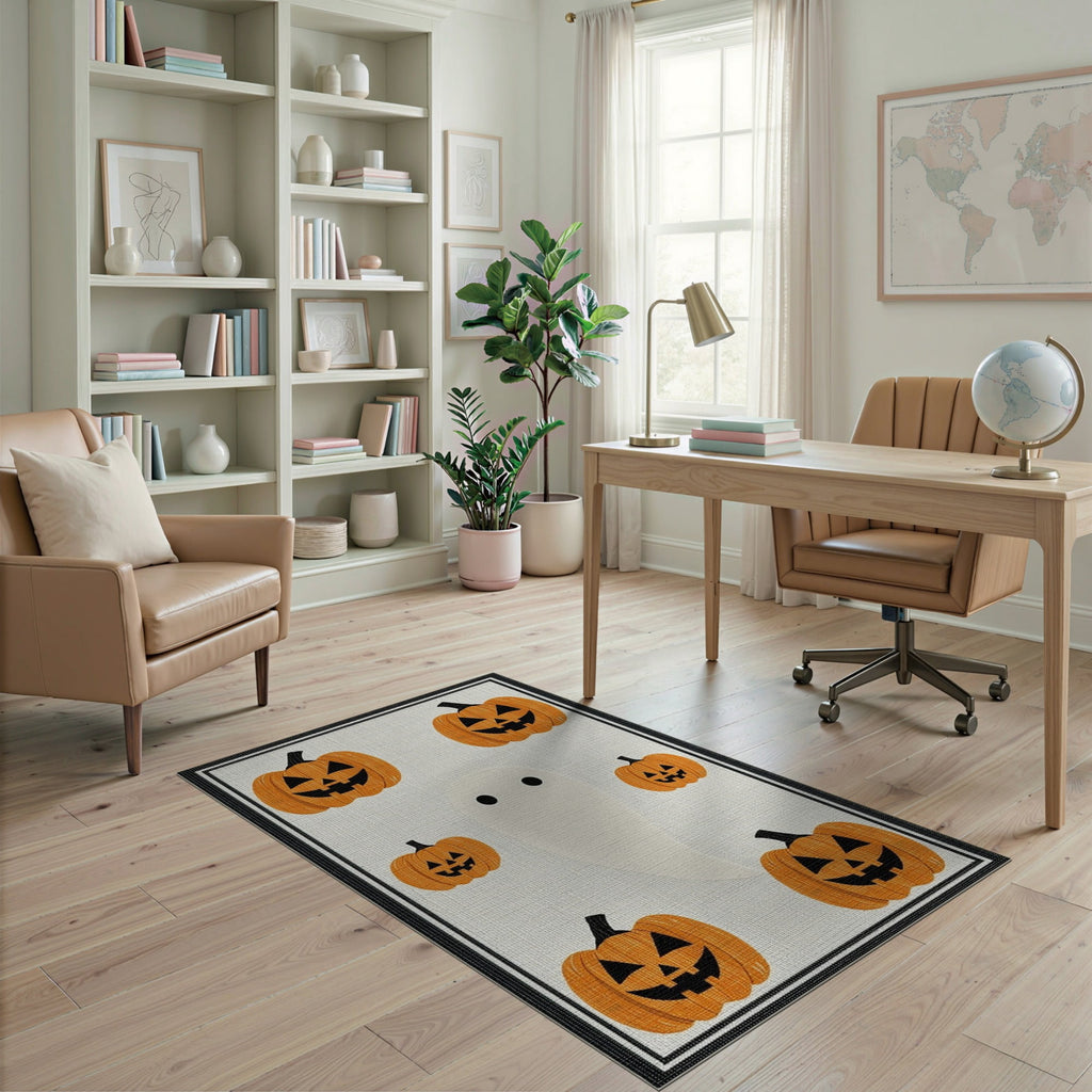 ODIKA Halloween Striped Pumpkin Ghost Farmhouse Welcome Fallc Door Pet Friendly & Kids Safe Play for Playroom, Bedroom, Reading Nook