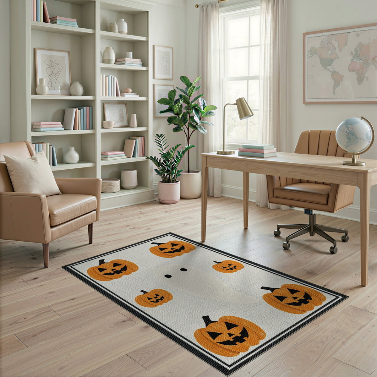 ODIKA Halloween Striped Pumpkin Ghost Farmhouse Welcome Fallc Door Pet Friendly & Kids Safe Play for Playroom, Bedroom, Reading Nook