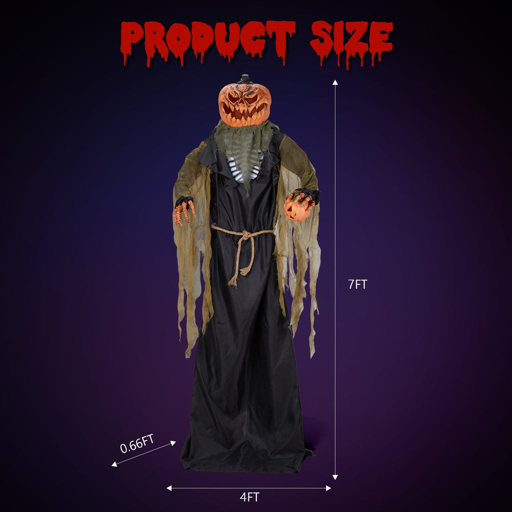 Zimtown 7FT Halloween Animatronic Standing Pumpkin Man The Sound Activated Halloween Prop