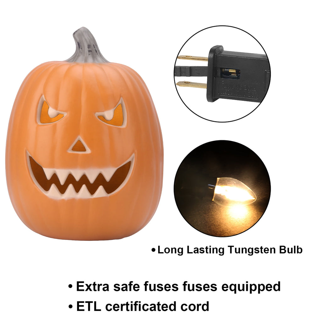Gamexcel 21" LED Light-Up Jack O Lantern, Pre-lit Halloween Plastic Pumpkin Lights for Indoor/Outdoor Decoration - Angry Face