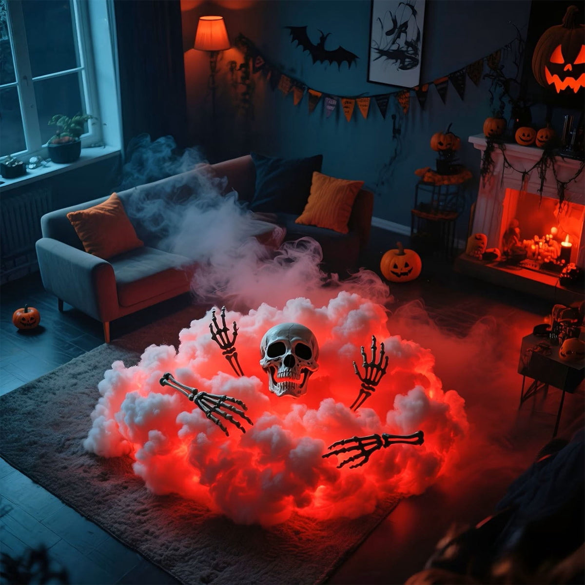 DIY Thundercloud Lamp Set with Interactive Skeleton Model - Unique LED Cloud Light for Atmospheric Decor, Features 4 Skeletal Hands and 1 Skull Head for Customizable Arrangements