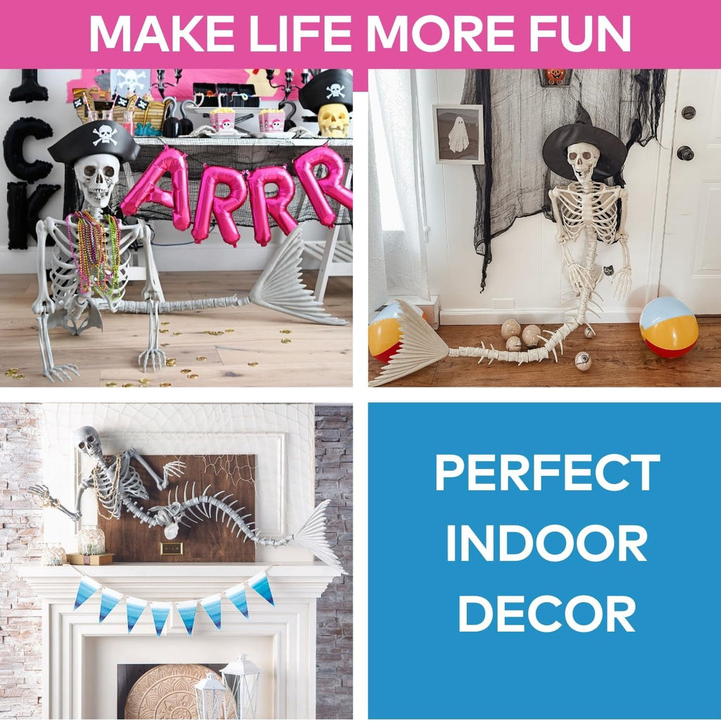 73" Life Size Mermaid Skeleton Halloween Decorations Outdoor - 6 Ft Posable Skeleton Decor for Indoor & Outdoor Halloween Props | Giant Plastic Skeleton for Yard, Porch & Party Display