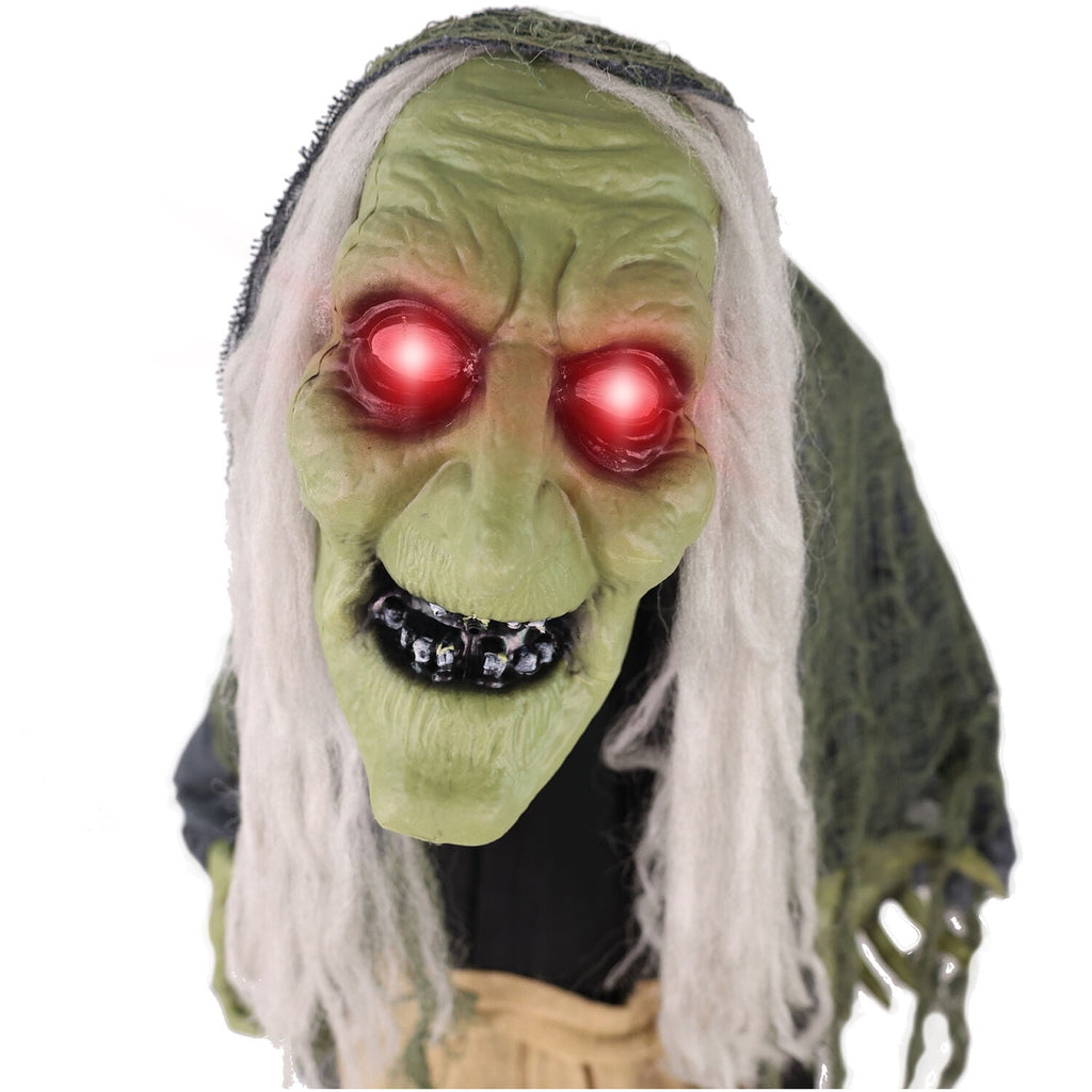 Haunted Hill Farm 6.0-Ft. Touch-Activated Mounted Flying Witch Halloween Animatronic