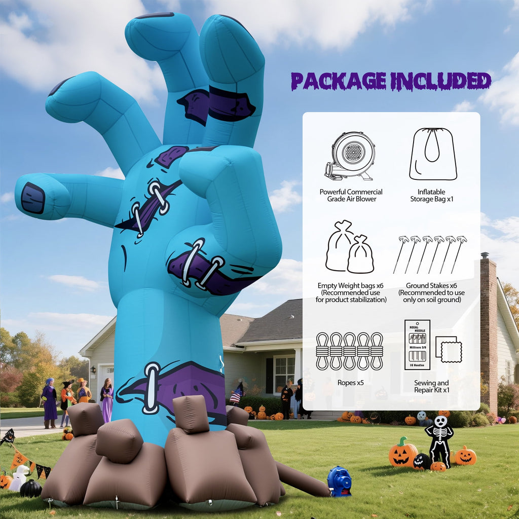 Wellcomer 20ft Giant Inflatable Zombie Hand with Blower - Halloween Outdoor Decor