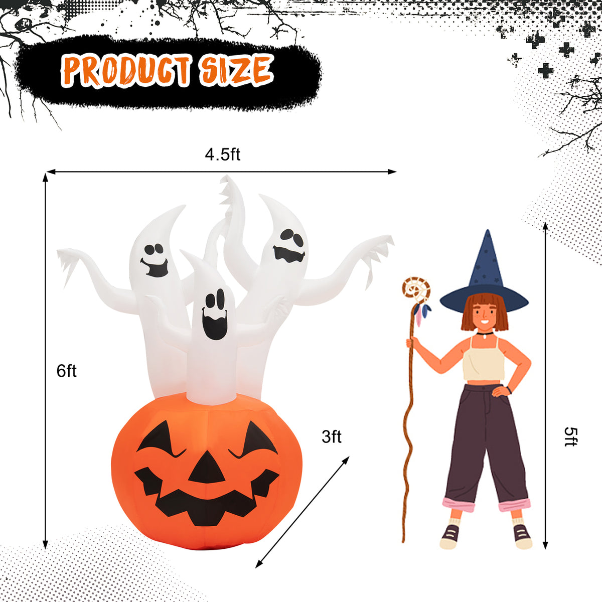 Gymax 6' Halloween Ghost Blow Up Yard Pumpkin Decor w/ Built-in LED & Blower
