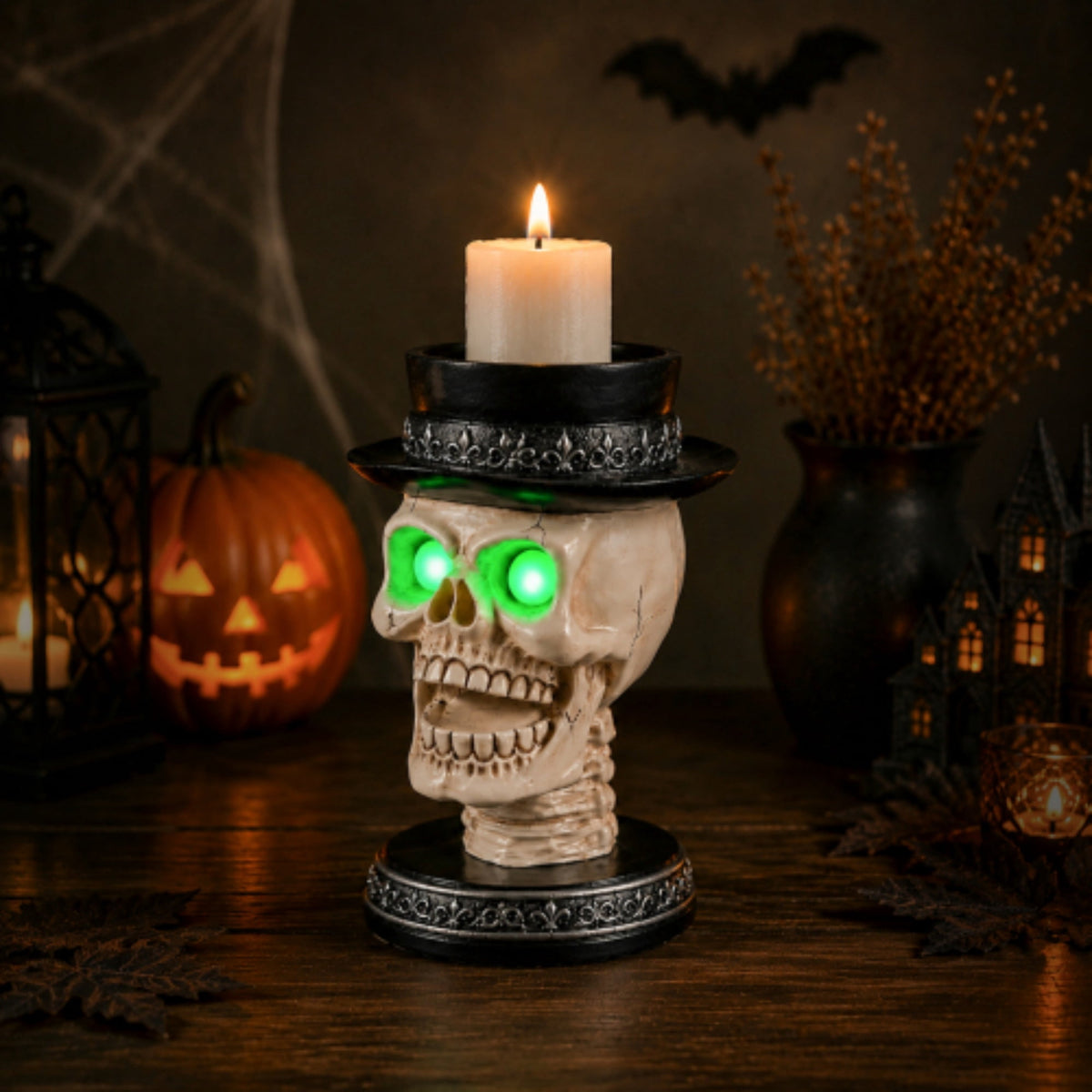 Halloween Skeleton Butler Floor Statue with Serving Tray & Realistic Black Cat, 35.43 Inch Gothic Resin Standing Decor for Entryway, Porch, Living Room, Halloween Party Home Decoration