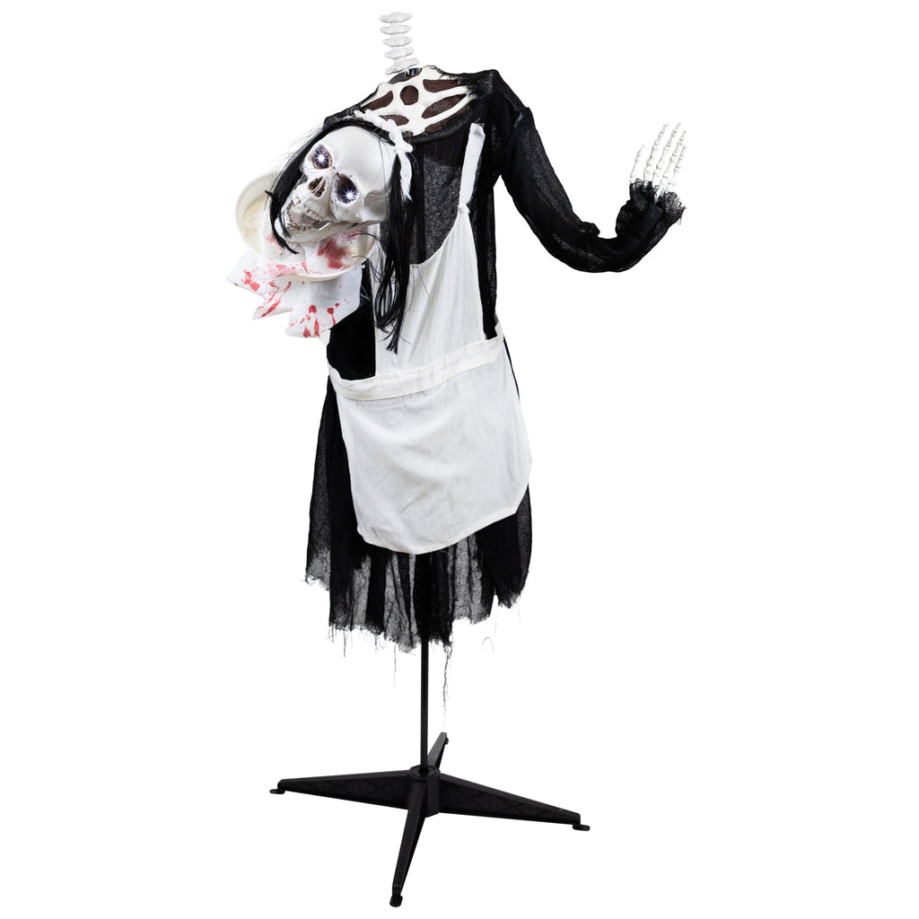 Northlight LED Animated Head-in-Hand Skeleton Maid Halloween Decoration - 57" - White Lights