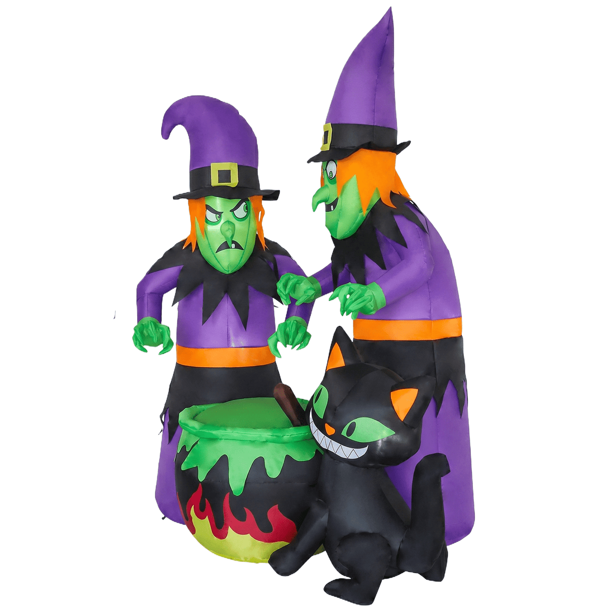 KINQUINN 6FT Halloween Inflatable 2 Witch with Cauldron and Cat Decoration Outdoor, Blow Up Witch with Build-in LEDs, Blow Up Yard Decoration Outdoor for Outside, Indoor, Lawn, Yard, Garden