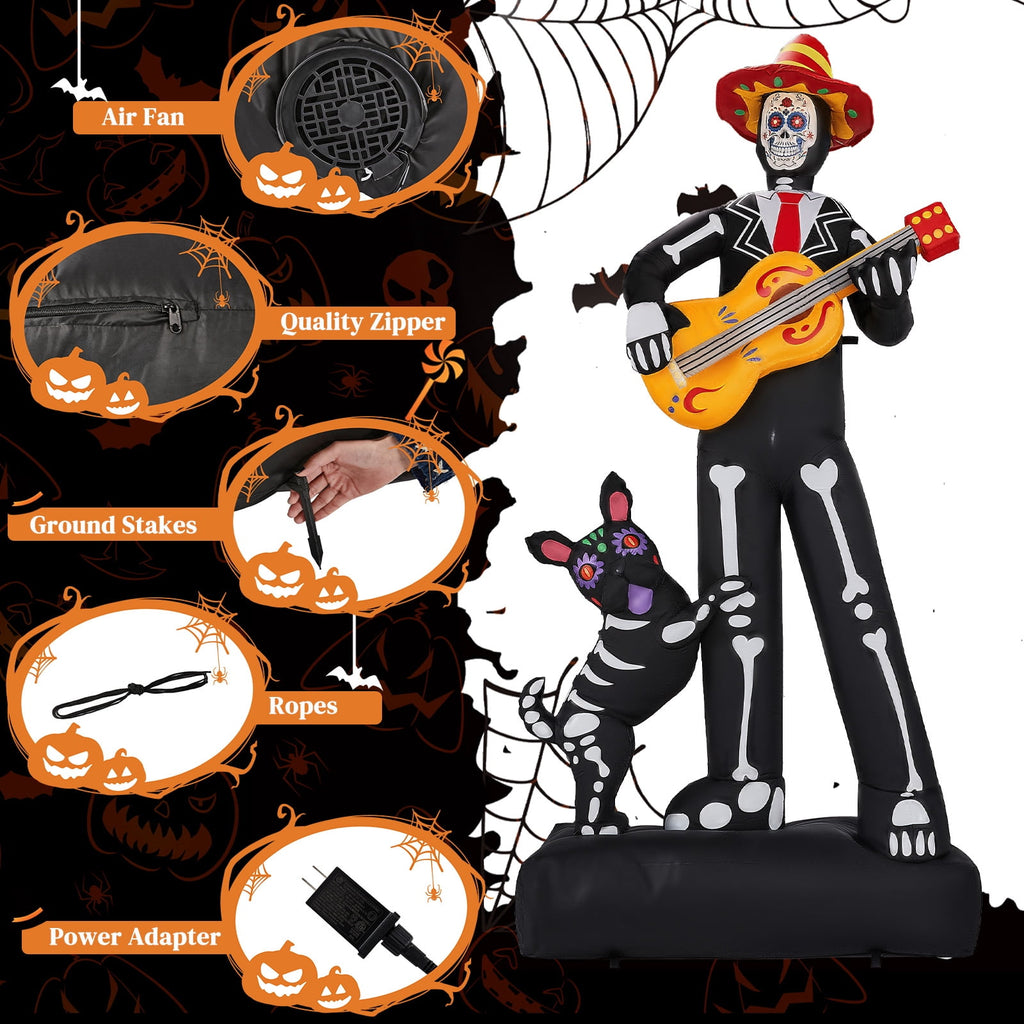 7.3ft Halloween Inflatable Ghost Musician with Puppet and 6 LED Lights