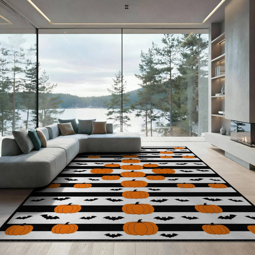 ODIKA Halloween Spooky Harvest Striped Welcome Ghosts Fallc Door Doormat Stain Resistant Low Profile for Dorm Room, Small Living Apartment