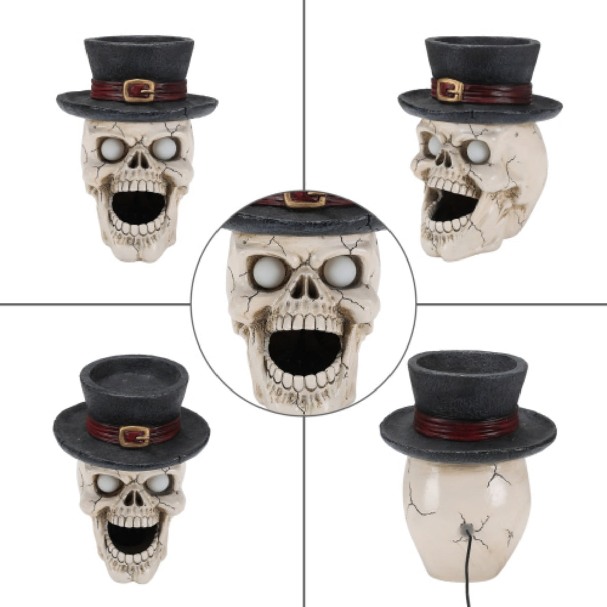 SpookHaven Halloween Jack‑O‑Lantern Pumpkin Mist Sprayer Figurine, LED Light‑Up Fogger with Witch Hat & Skull Decoration, Spooky Ornament for Tabletop Entryway Halloween Party Home Decor