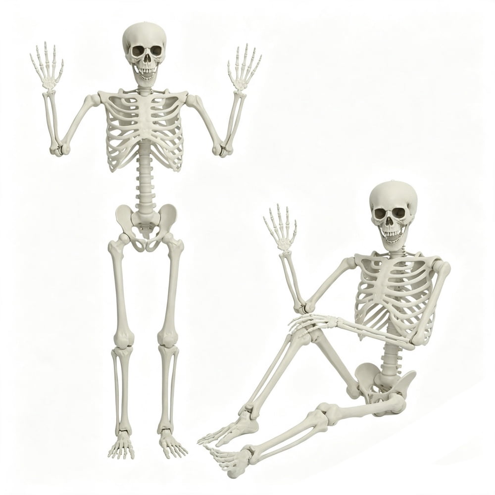 2 Pack 5.4Ft Halloween Skeleton Decorations, Life Size Full Body Skeleton with Movable Joints, Indoor Outdoor Halloween Props for Yard, Porch and Haunted House