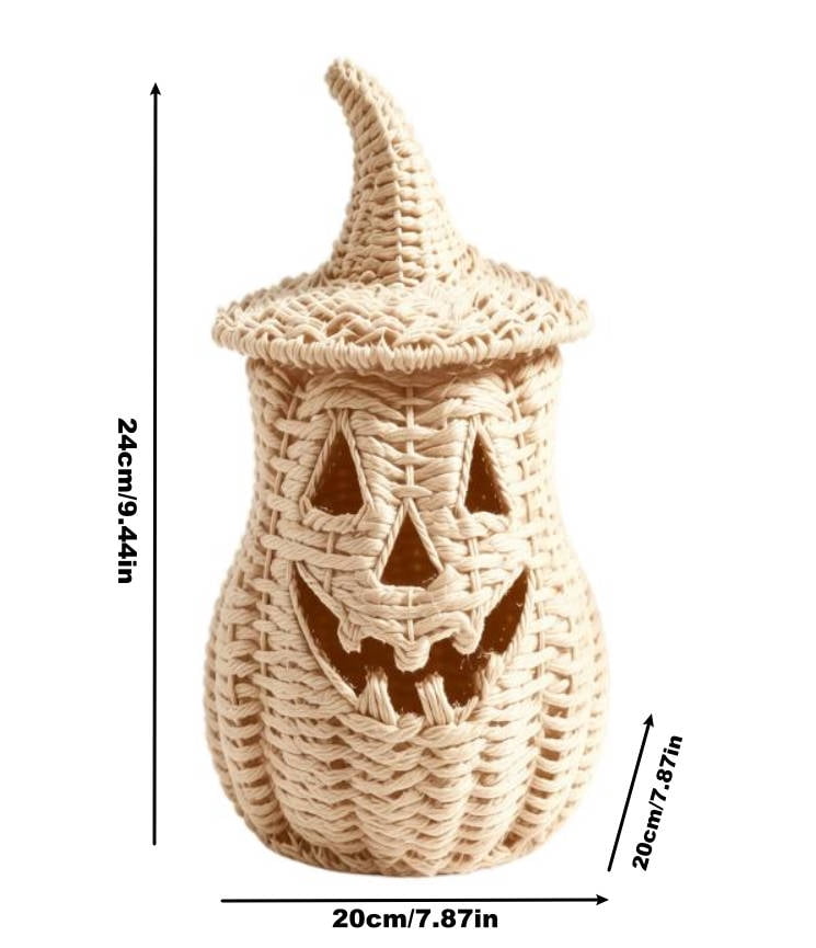 Lighted Halloween Table Centerpiece, Witch Hat Pumpkin Lamp, Black Woven Rattan Halloween Decor Indoor, Glowing Tabletop Decoration for Party Home