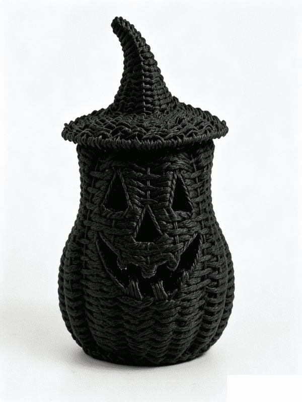 Lighted Halloween Table Centerpiece, Witch Hat Pumpkin Lamp, Black Woven Rattan Halloween Decor Indoor, Glowing Tabletop Decoration for Party Home