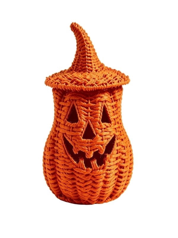 Lighted Halloween Table Centerpiece, Witch Hat Pumpkin Lamp, Black Woven Rattan Halloween Decor Indoor, Glowing Tabletop Decoration for Party Home