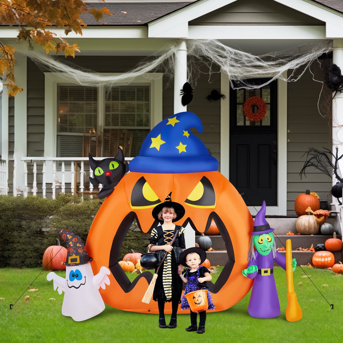 Yescom 5ft Halloween Pumpkins,Stacked Foldable,Jack O Lantern,LED Lights Party Outdoor Decorations 2026