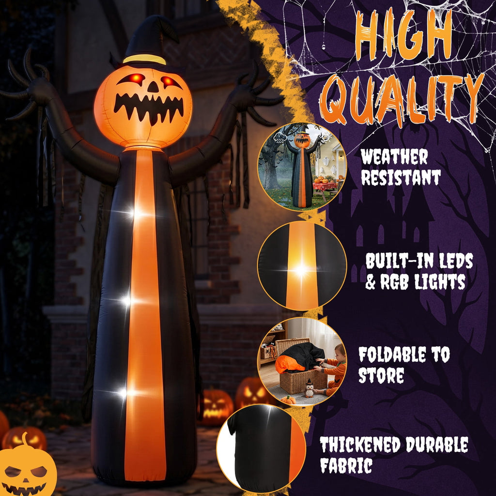 Ktaxon 10' Halloween Inflatables Pumpkin Man Outdoor Halloween Animated Decoration,w/ Rotating Head,Built-In LED