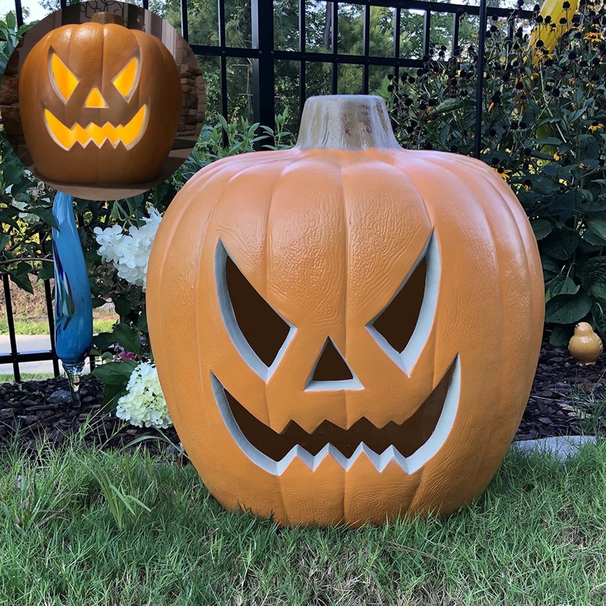 Gamexcel 21" Jack O Lantern Halloween Plastic Pumpkin Lights with Pre-lit LED Bulbs - Indoor/Outdoor Smile Face Decoration