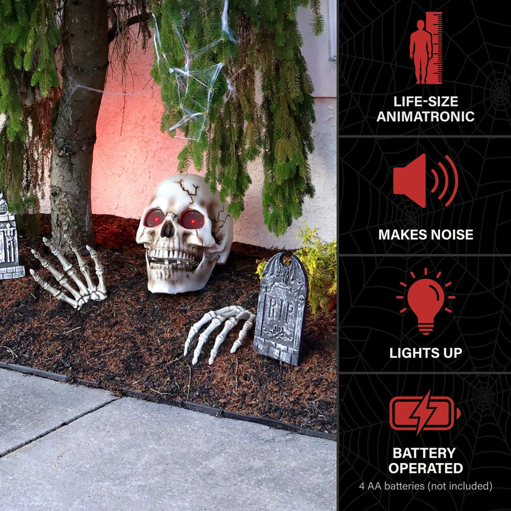 Haunted Hill Farm Halloween Decoration Giant Talking Skeleton with Hands Red 1.3-Ft.