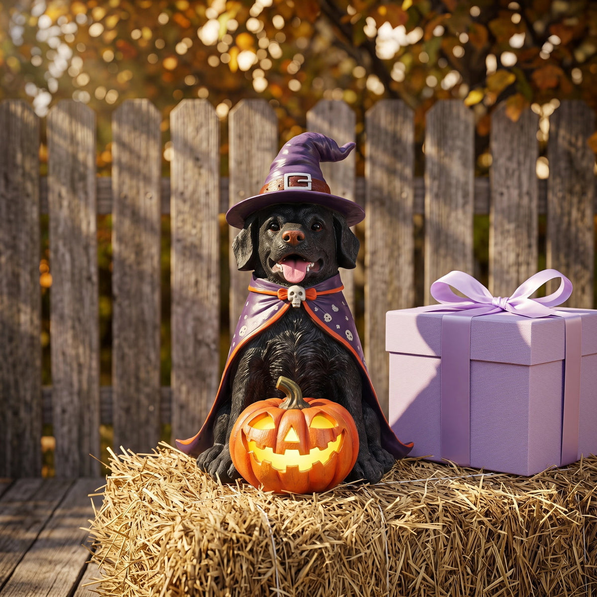 SpookHaven Halloween Jack‑O‑Lantern Pumpkin Mist Sprayer Figurine, LED Light‑Up Fogger with Witch Hat & Skull Decoration, Spooky Ornament for Tabletop Entryway Halloween Party Home Decor