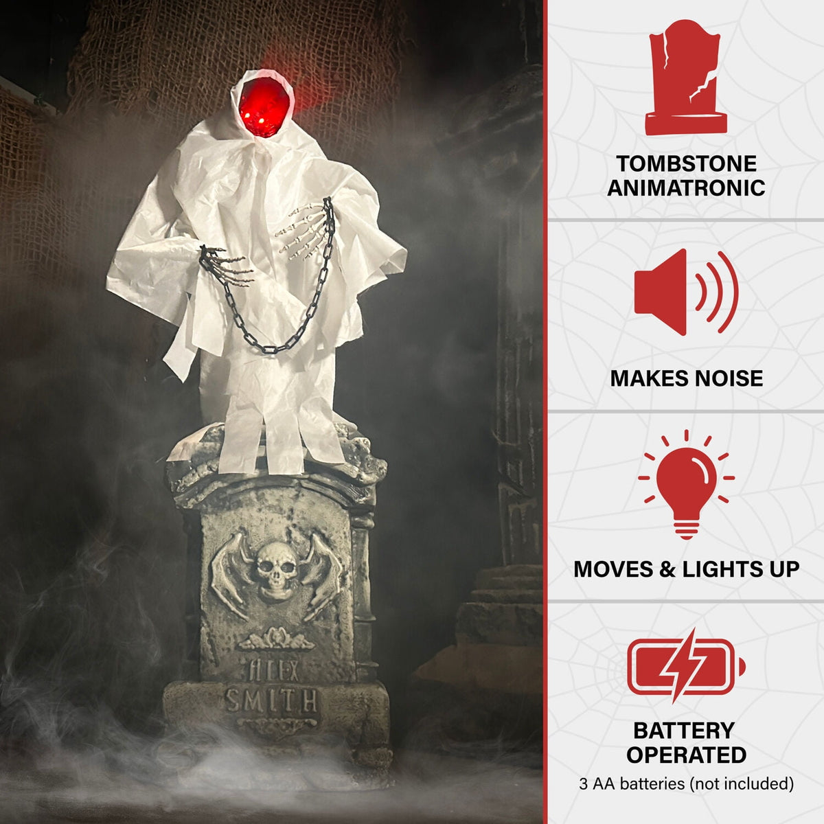 Haunted Hill Farm 4.3 ft Touch-Activated Animated Spectre on Tomb Halloween Accessory, HHRPRTOMB-1FLSA