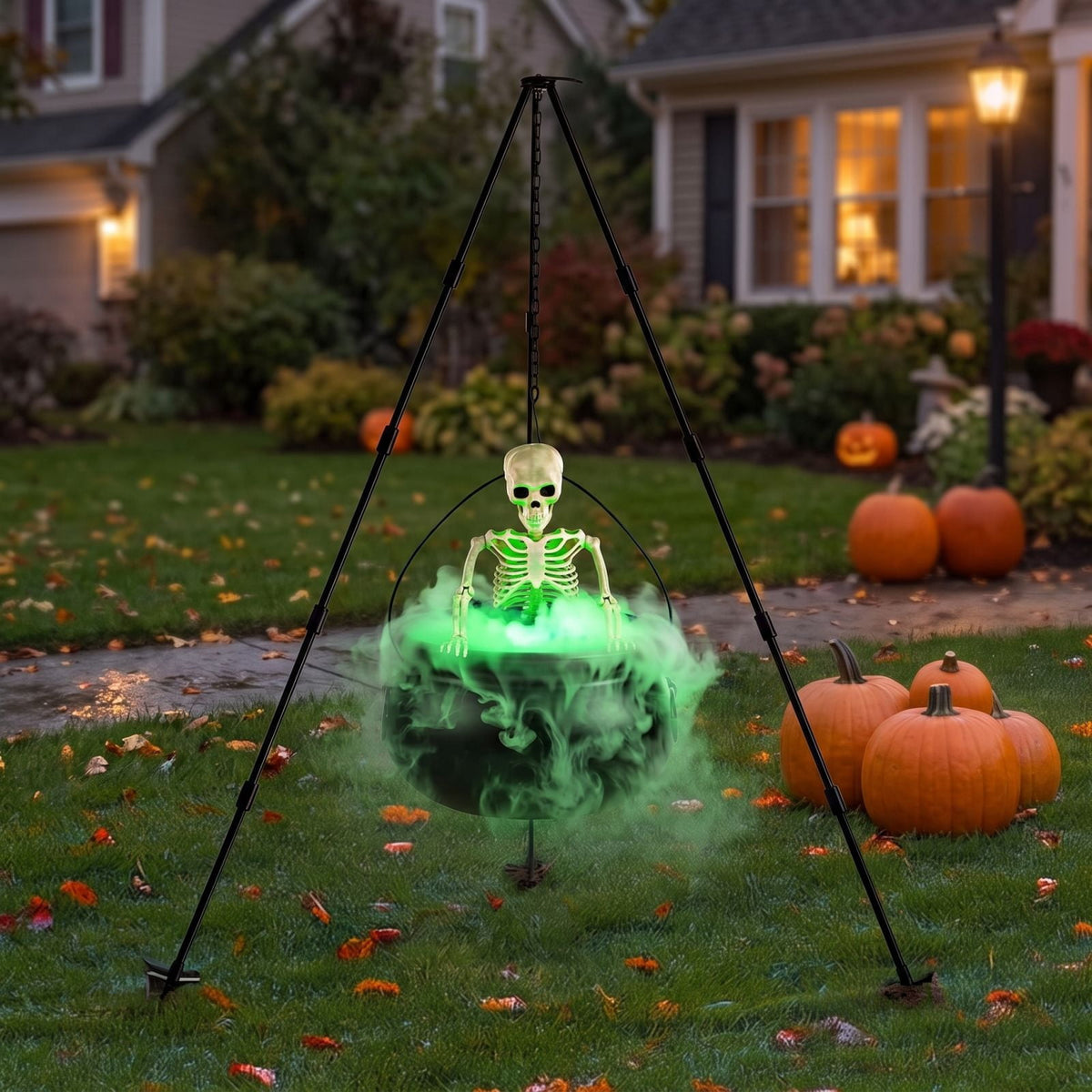 Halloween Decorations Outdoor Tripod Witch Cauldron Set with Skeleton for Lawn Yard Party