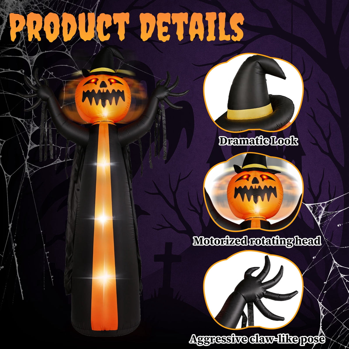 Ktaxon 10' Halloween Inflatables Pumpkin Man Outdoor Halloween Animated Decoration,w/ Rotating Head,Built-In LED