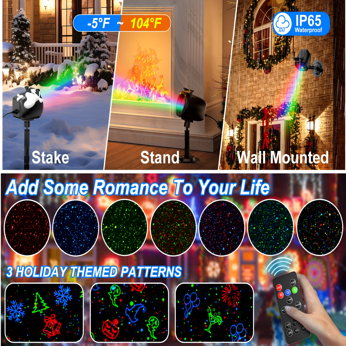 Christmas Laser Projector Lights Outdoor – RGB 3 Color Laser Light with 24 Patterns, IP65 Waterproof Starry Firefly Light Show for Garden Yard Holiday Party & Year-Round Decor
