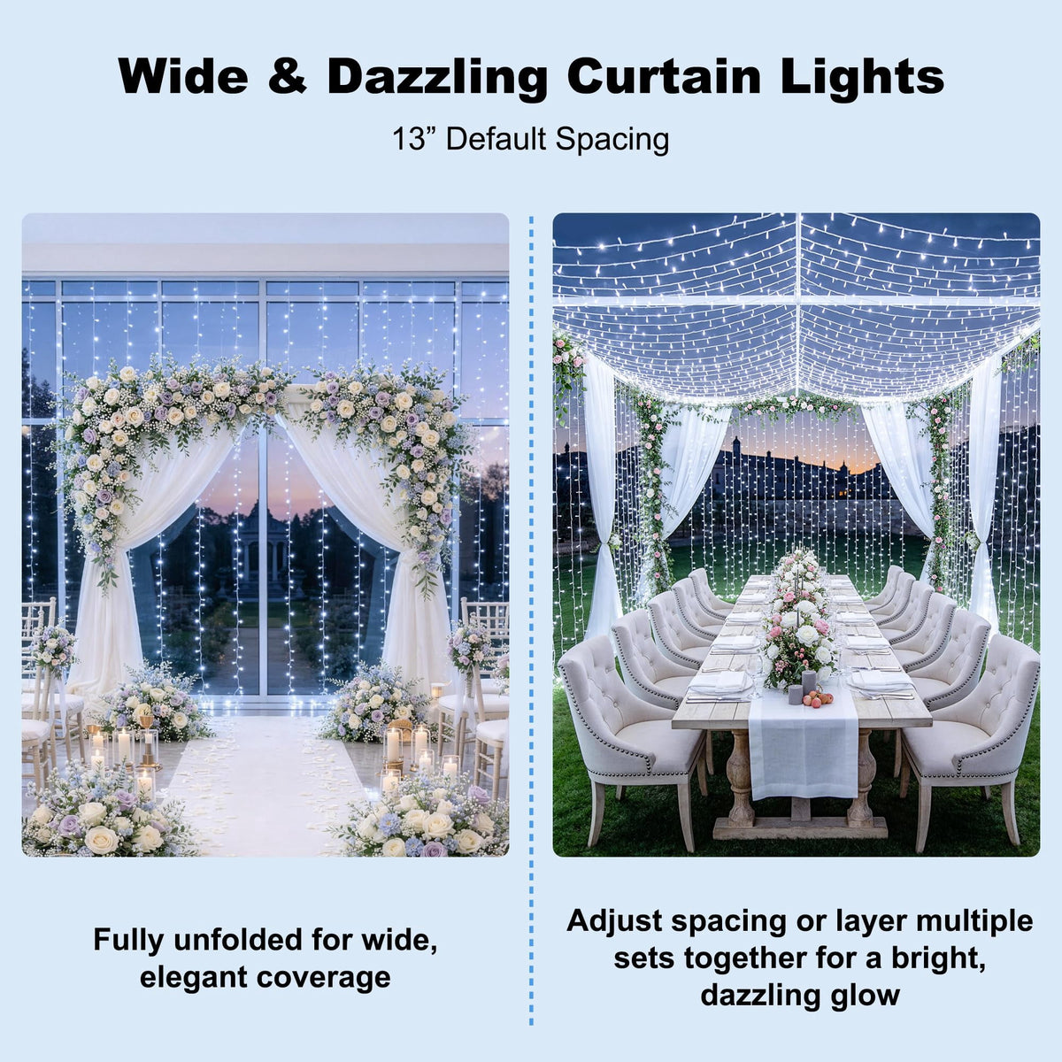 9.5x29.5ft Curtain Lights 900 LED White Indoor Outdoor Decor