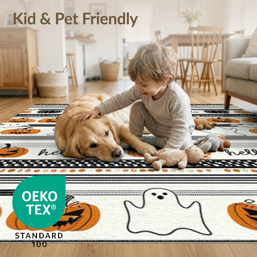 ODIKA Halloween Striped Pumpkin Ghost Farmhouse Welcome Fallc Door Pet Friendly & Kids Safe Play for Playroom, Bedroom, Reading Nook